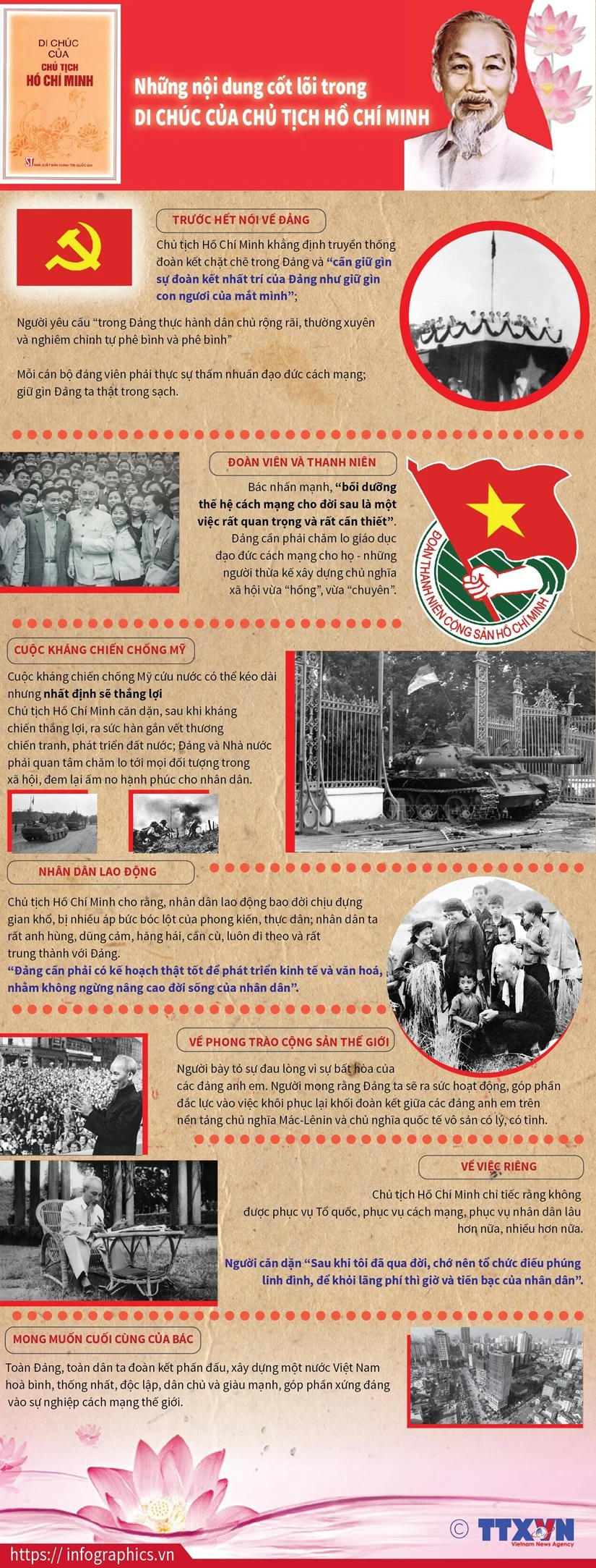 [Infographic] - Những nội dung cốt lõi trong Di chúc của Chủ tịch Hồ Chí Minh