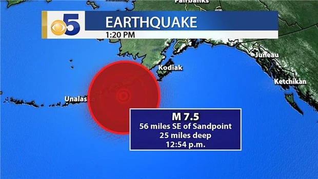 Mỹ: Xuất hiện sóng thần nhỏ sau động đất 7,5 độ ngoài khơi Alaska