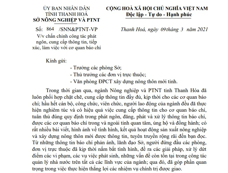 Ngành nông nghiệp Thanh Hóa chấn chỉnh công tác phát ngôn, cung cấp thông tin, làm việc với cơ quan báo chí