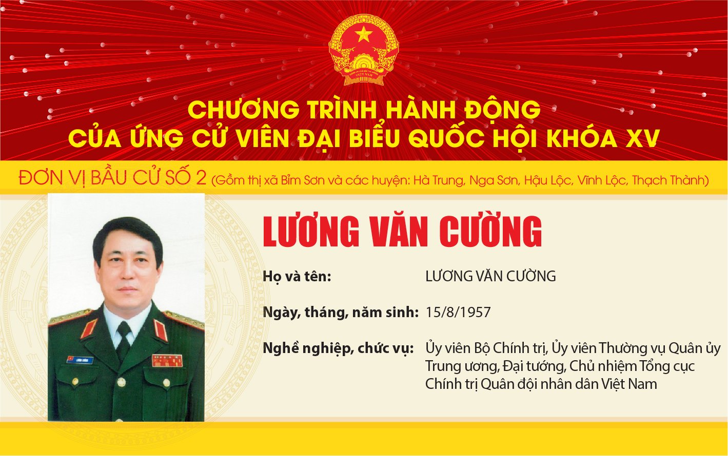 Chương trình hành động của Ứng cử viên Đại biểu Quốc hội khóa XV Lương Văn Cường - Đơn vị bầu cử số 2