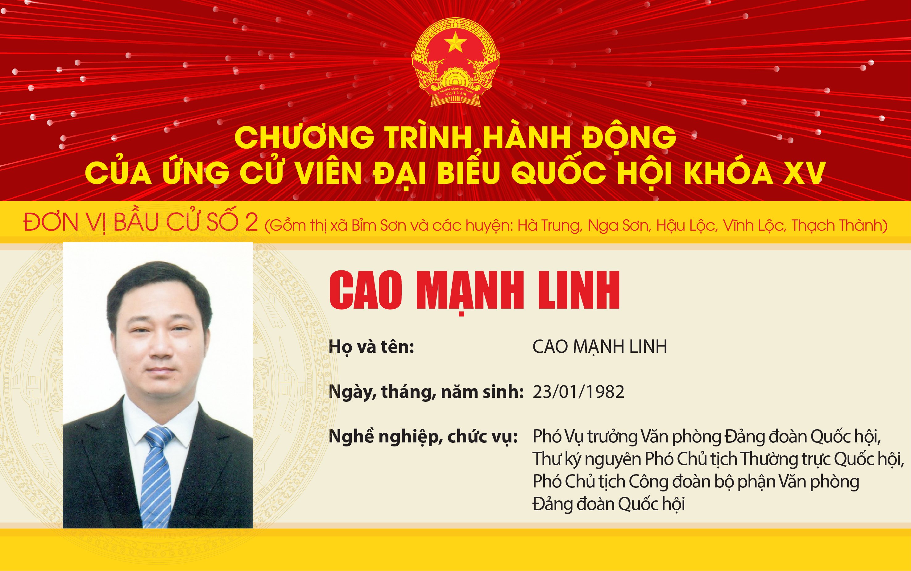 Chương trình hành động của Ứng cử viên Đại biểu Quốc hội khóa XV Cao Mạnh Linh - Đơn vị bầu cử số 2