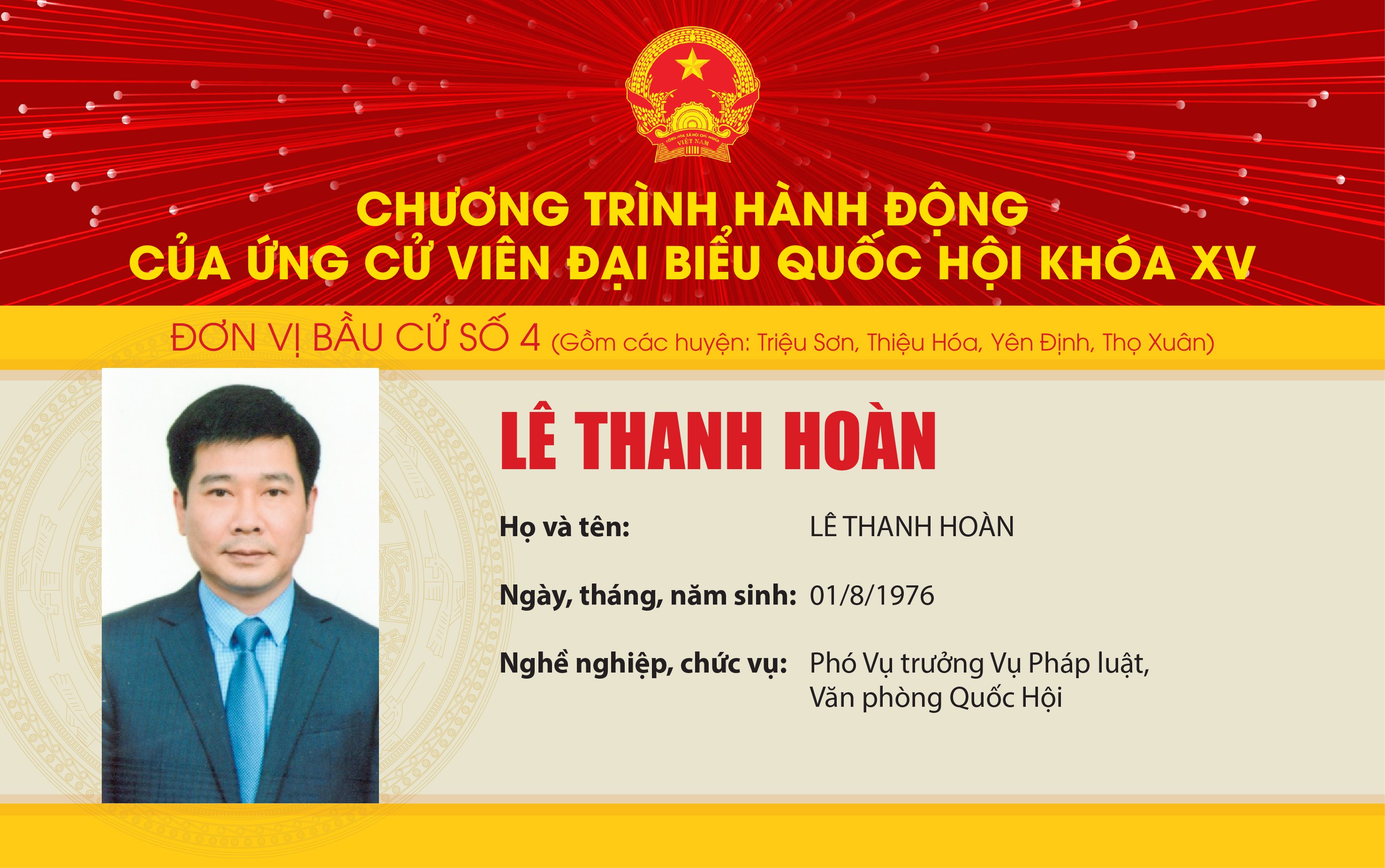 Chương trình hành động m m88 Ứng cử viên Đại biểu Quốc hội khóa XV Lê Thanh Hoàn - Đơn vị bầu cử số 4