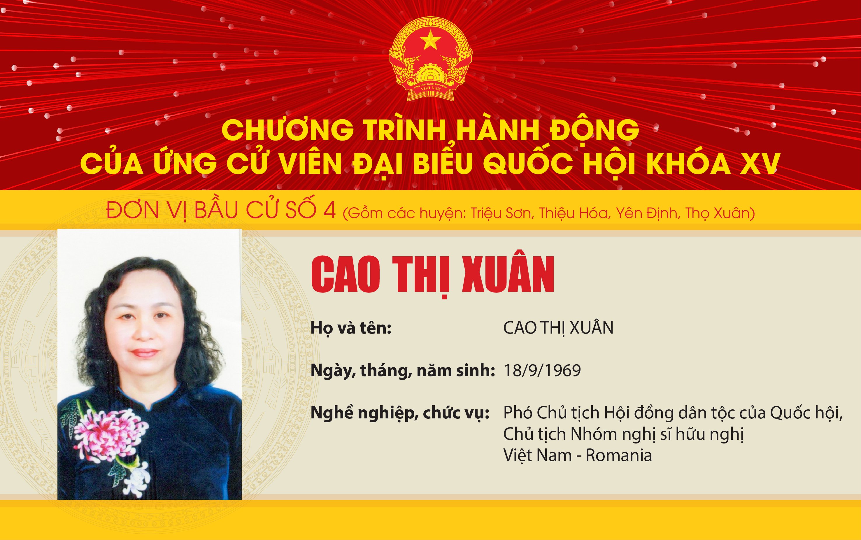 Chương trình hành động vao m88 Ứng cử viên Đại biểu Quốc hội khóa XV Cao Thị Xuân - Đơn vị bầu cử số 4