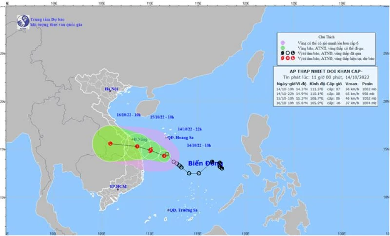 Áp thấp nhiệt đới trên biển đã mạnh lên thành cơn bão số 5