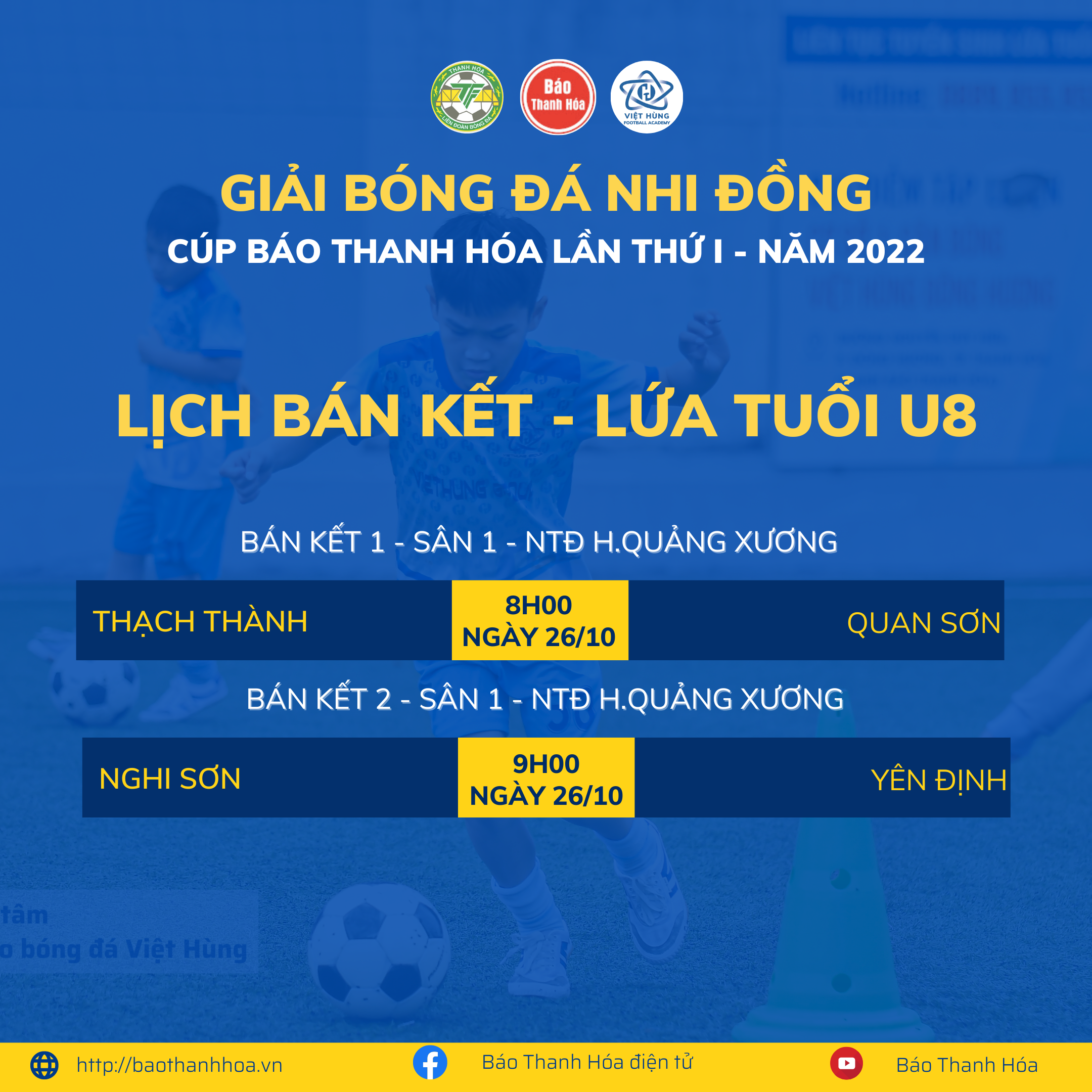 Xác định 4 đội xuất sắc nhất vào bán kết lứa tuổi U8 giải Bóng đá Nhi đồng Cúp Báo Thanh Hóa lần thứ Nhất - năm 2022