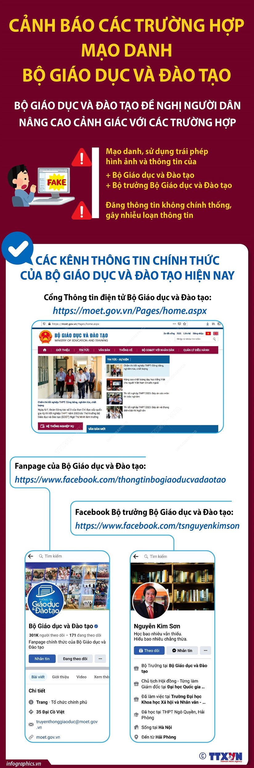 [Infographics] Cảnh báo các trường hợp mạo danh Bộ Giáo dục và Đào tạo