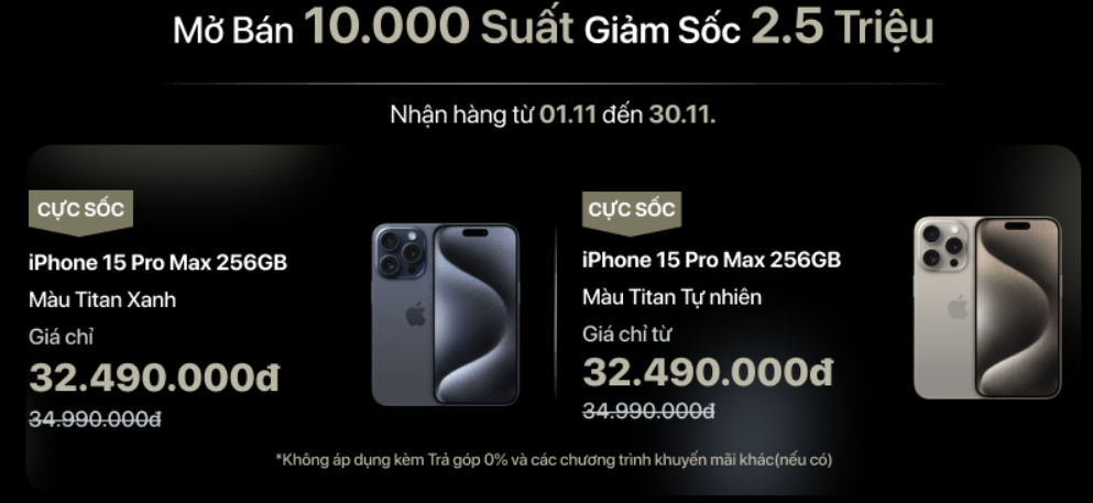 Chương trình khuyến mãi đặc biệt: Mua iPhone 15 Series - Cơ hội trúng giải thưởng 100 triệu đồng