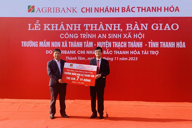 Agribank Bắc Thanh Hóa tài trợ 7 tỷ đồng xây dựng Trường Mầm non xã Thành Tâm