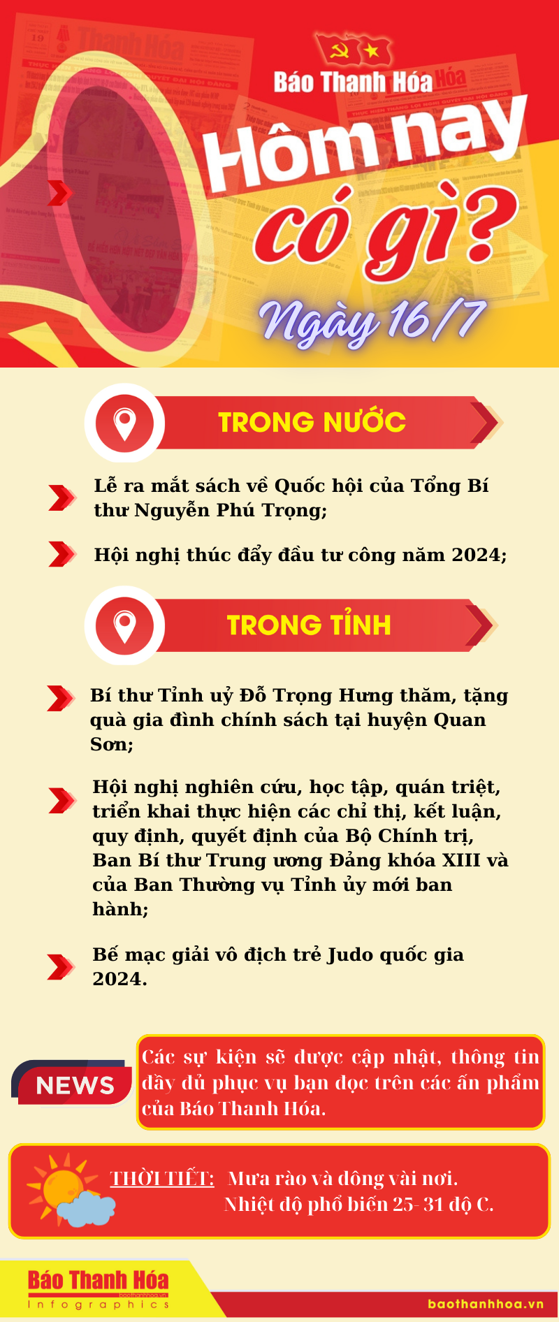 Hôm nay có gì? - Sự kiện nổi bật ngày 16/7/2024