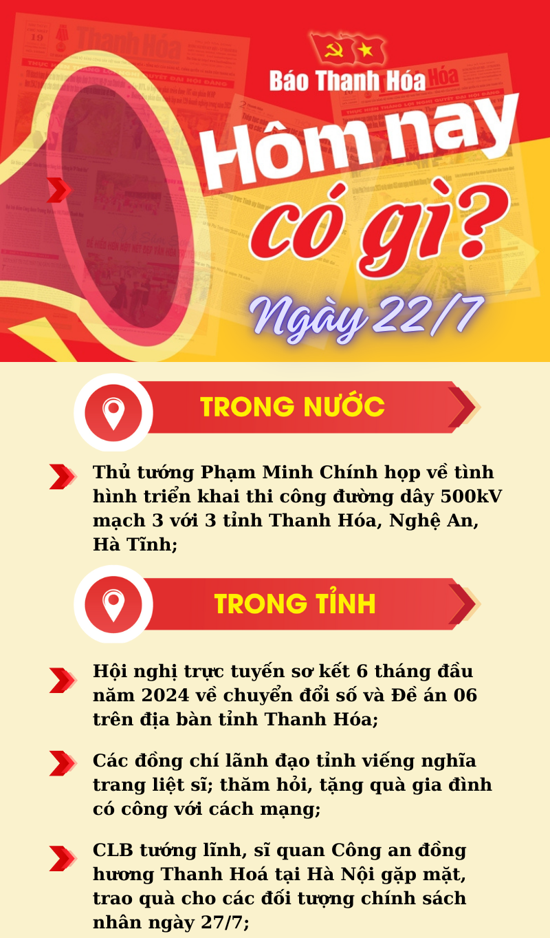 Hôm nay có gì? - Sự kiện nổi bật ngày 22/7/2024