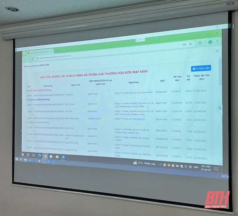 Bấm số lựa chọn hóa đơn chương trình “Hóa đơn may mắn” quý II/2024