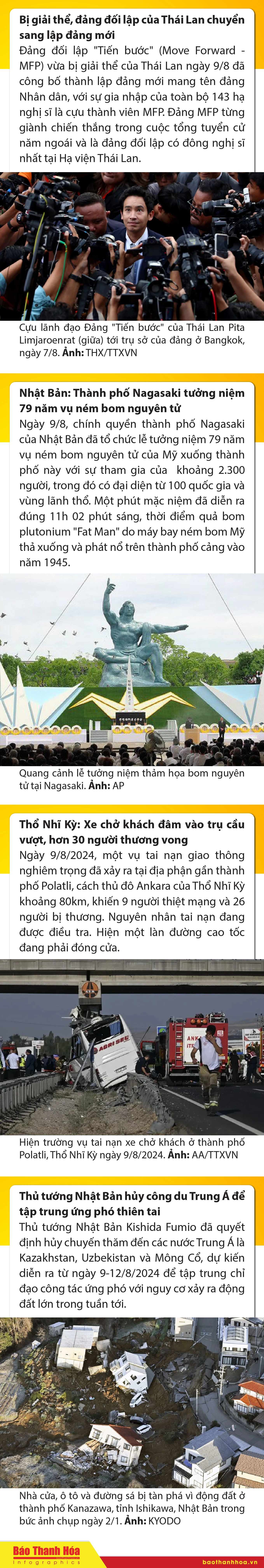 Sự kiện nổi bật trong nước, quốc tế ngày 9/8