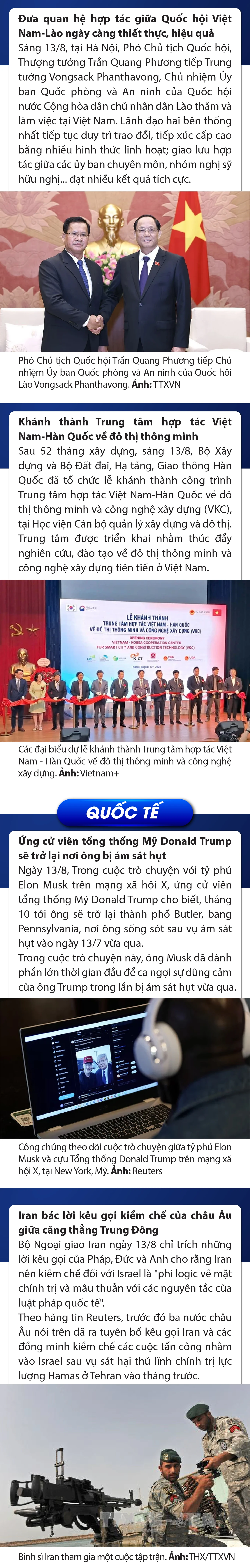 Sự kiện nổi bật trong nước, quốc tế ngày 13/8