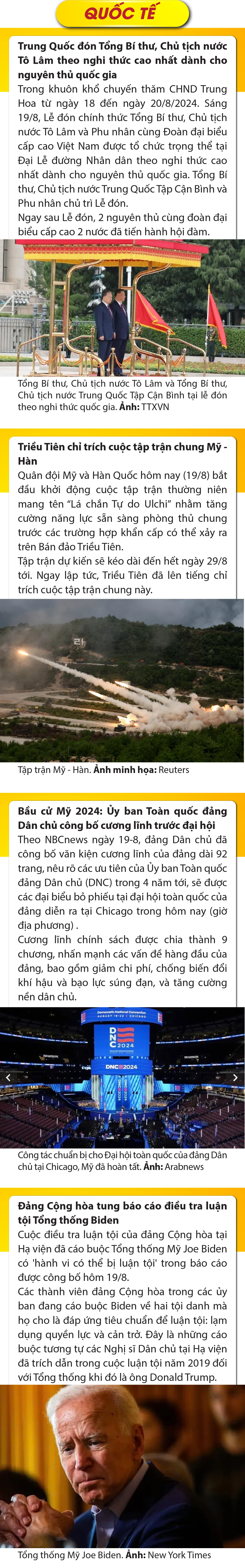 Sự kiện nổi bật trong nước, quốc tế ngày 19/8
