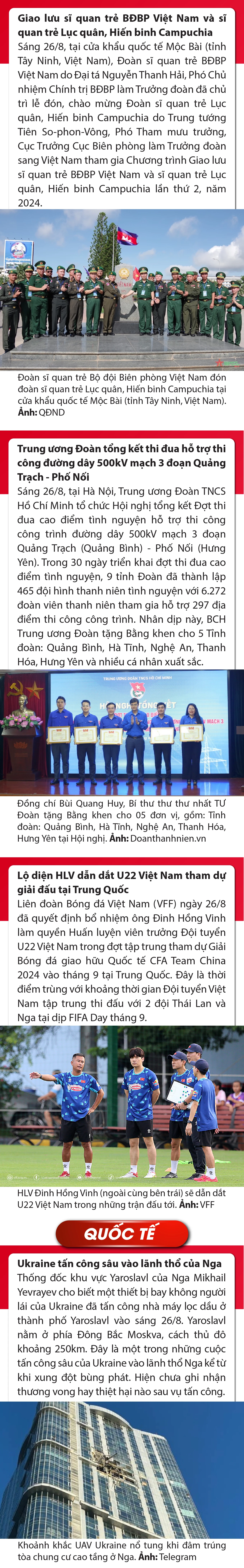 Sự kiện nổi bật trong nước, quốc tế ngày 26/8