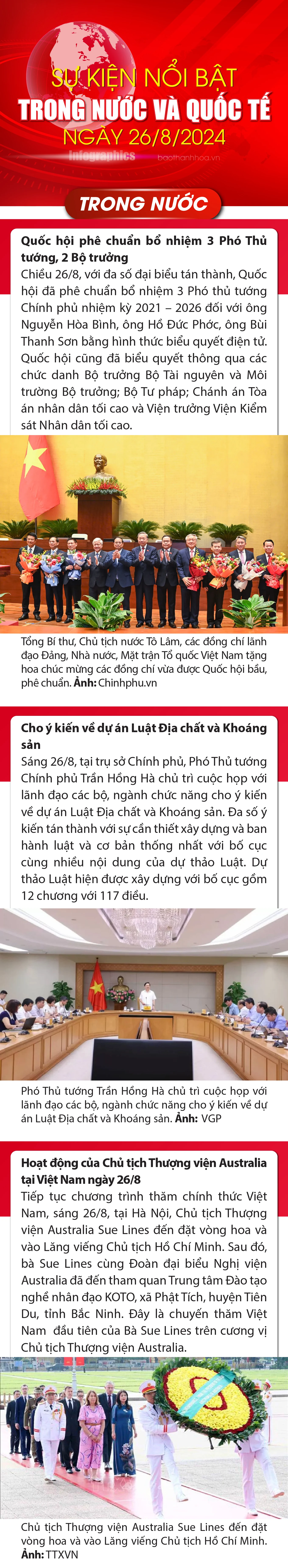 Sự kiện nổi bật trong nước, quốc tế ngày 26/8