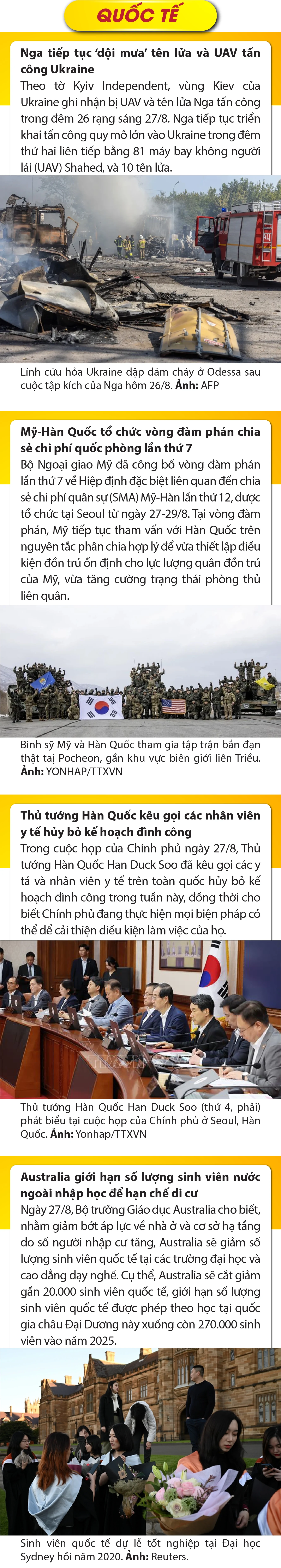 Sự kiện nổi bật trong nước, quốc tế ngày 27/8