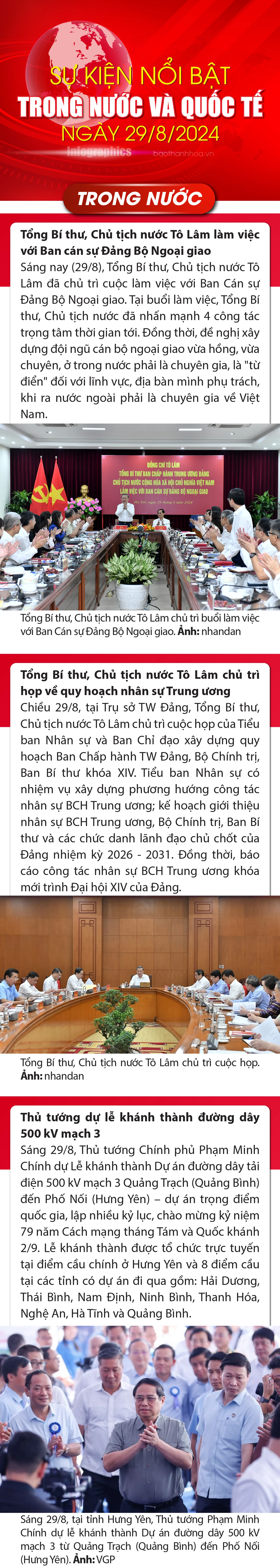 Sự kiện nổi bật trong nước, quốc tế ngày 29/8