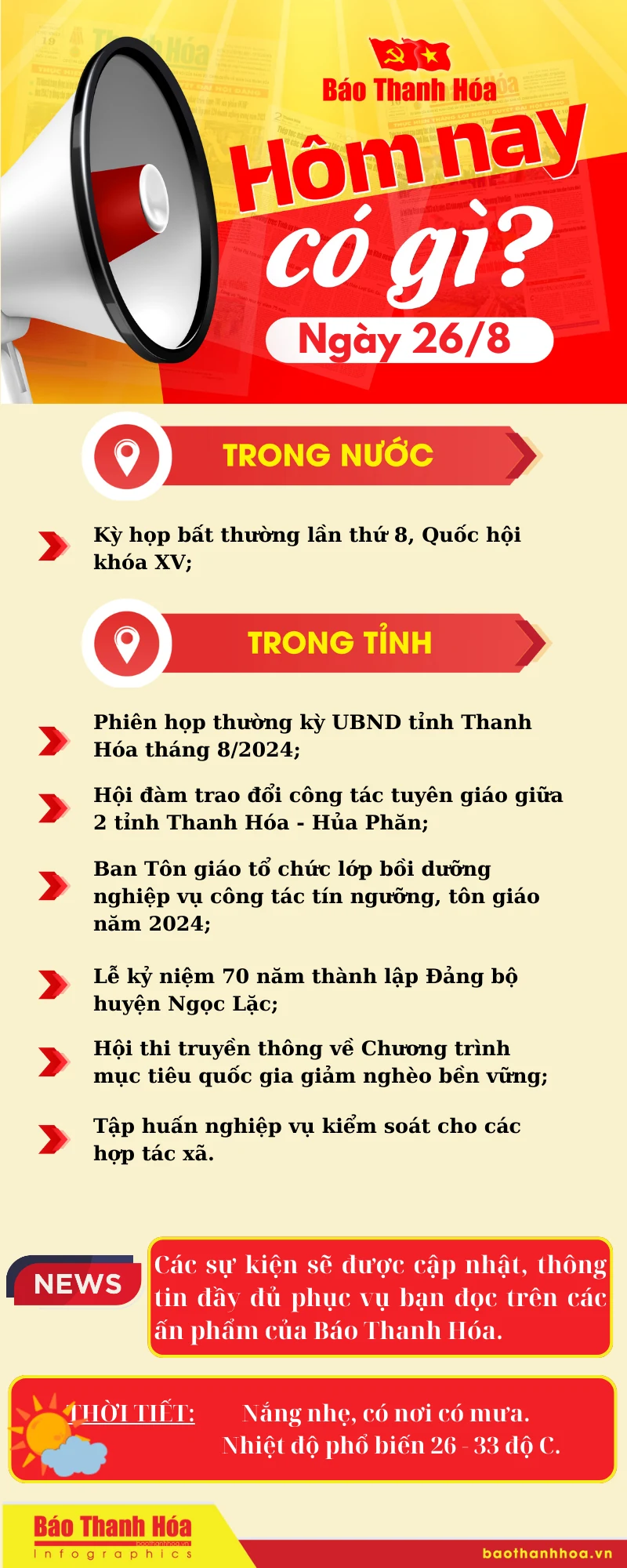 Hôm nay có gì? - Sự kiện nổi bật ngày 26/8/2024