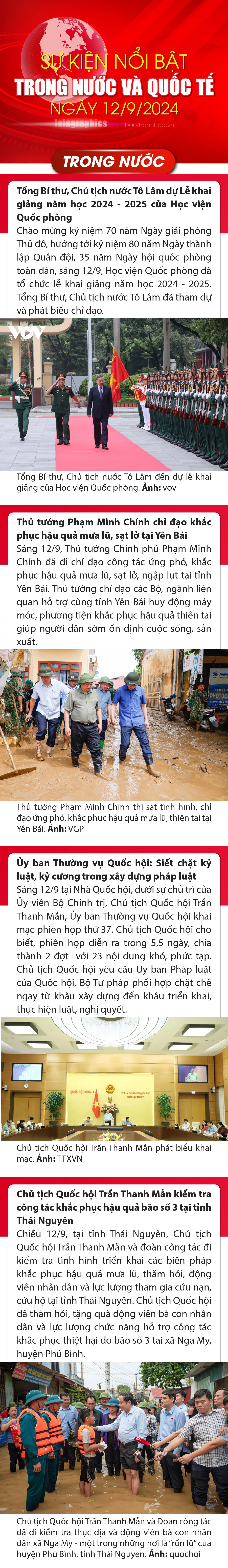 Sự kiện nổi bật trong nước, quốc tế ngày 12/9