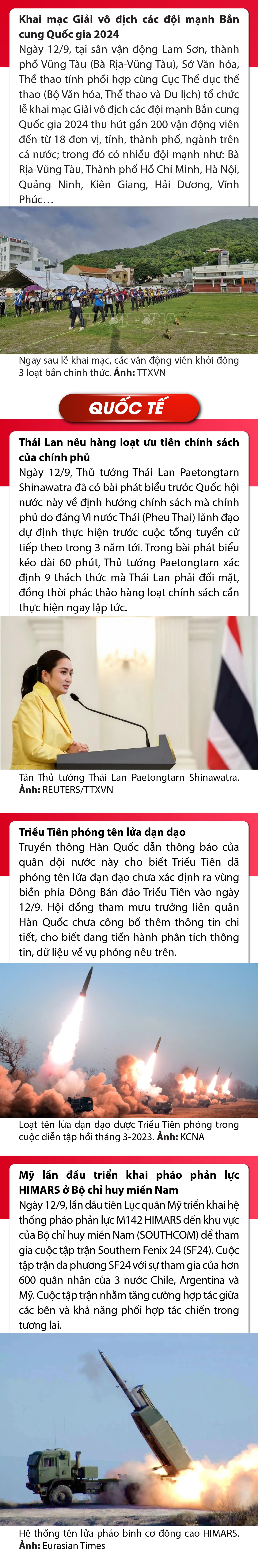 Sự kiện nổi bật trong nước, quốc tế ngày 12/9