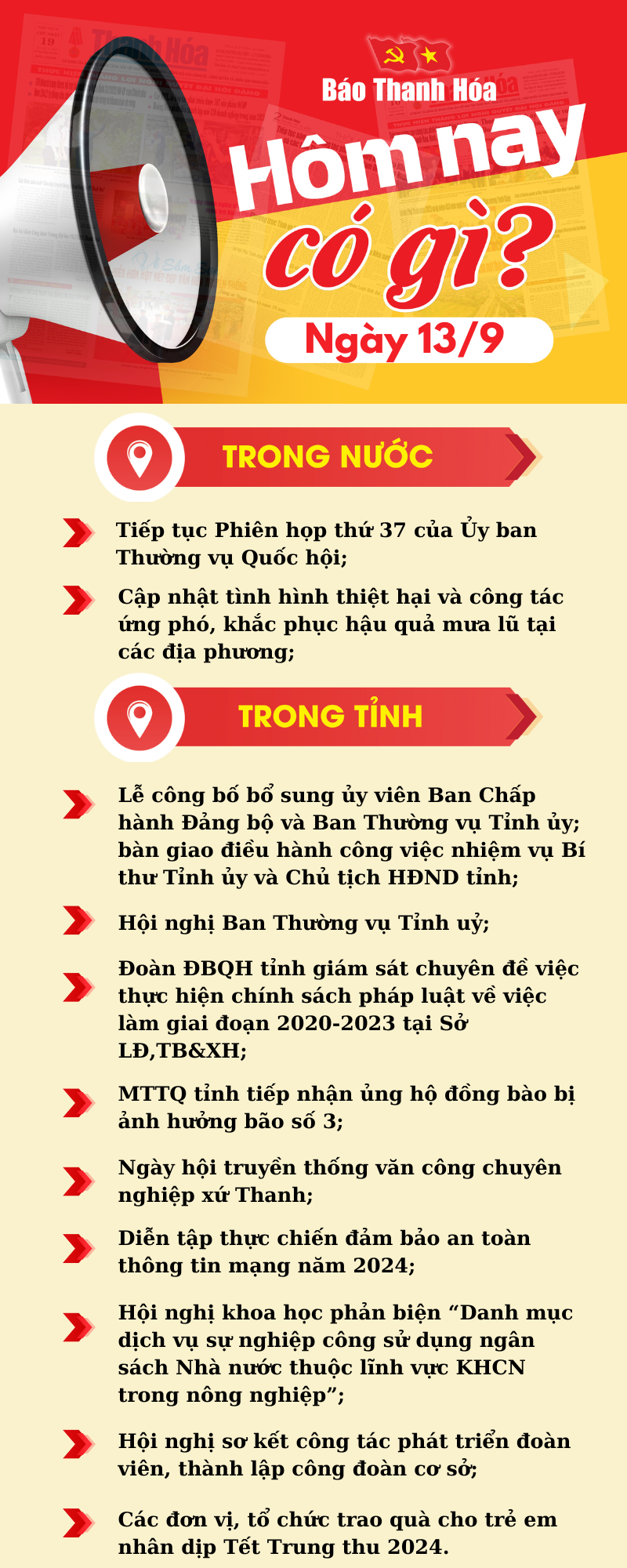 Hôm nay có gì? - Sự kiện nổi bật ngày 13/9/2024