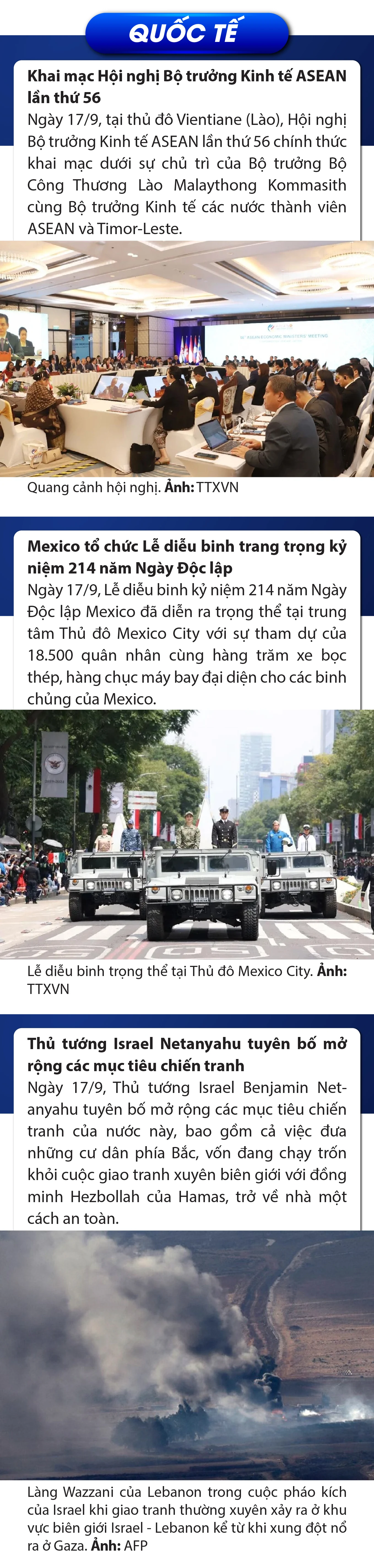 Sự kiện nổi bật trong nước, quốc tế ngày 17/9