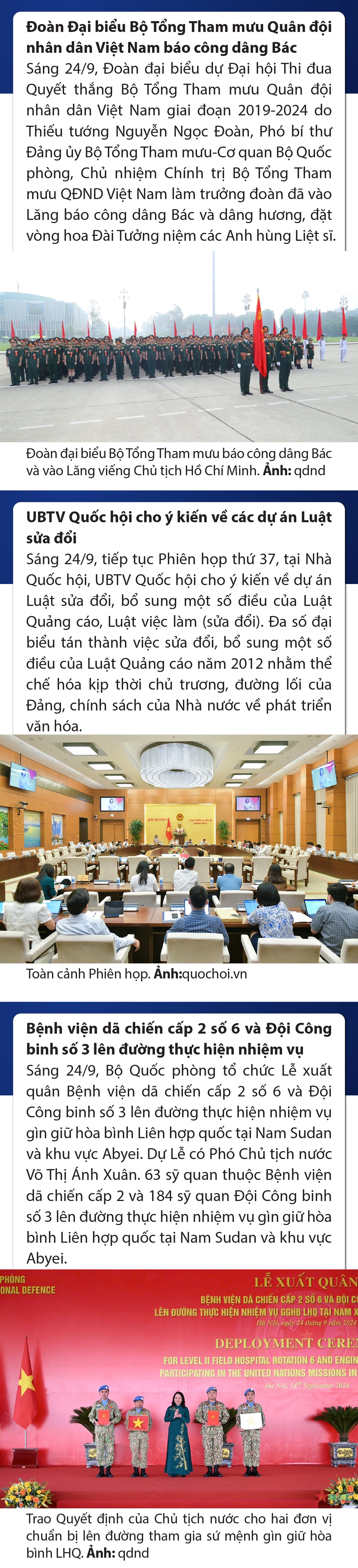 Sự kiện nổi bật trong nước, quốc tế ngày 24/9