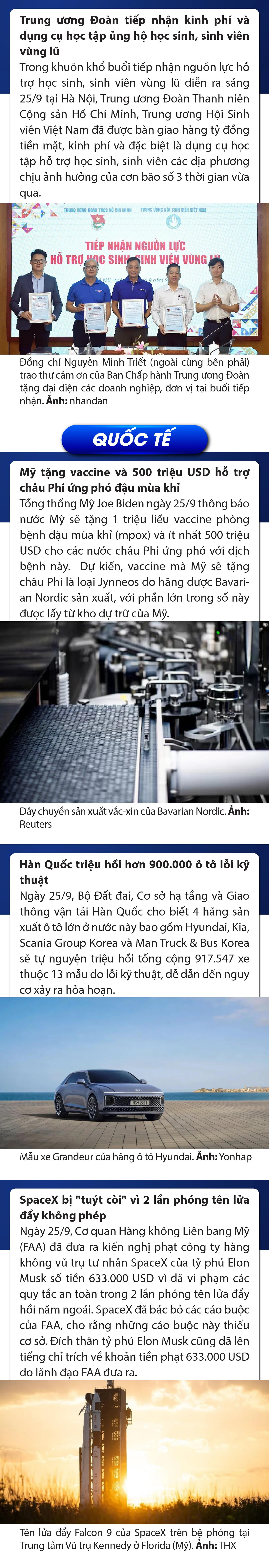 Sự kiện nổi bật trong nước, quốc tế ngày 25/9