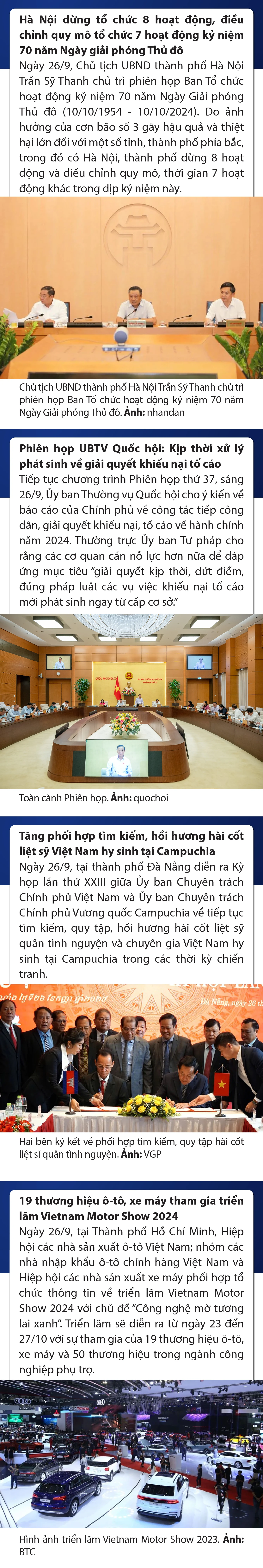 Sự kiện nổi bật trong nước, quốc tế ngày 26/9