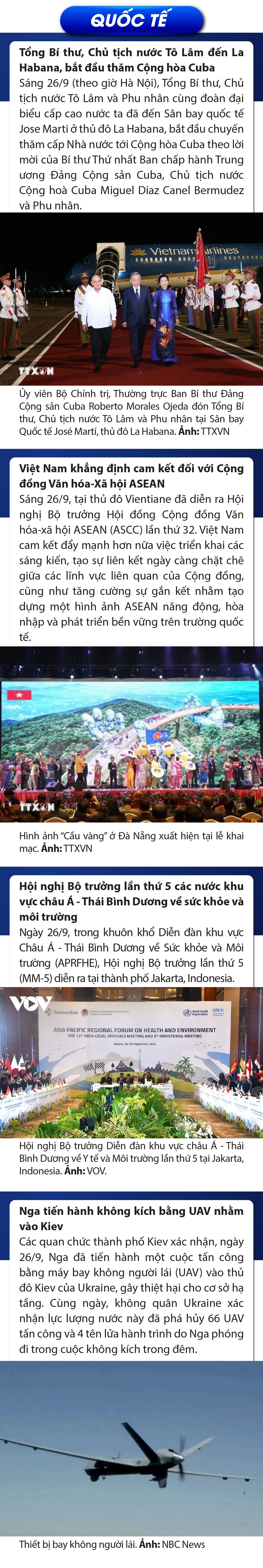 Sự kiện nổi bật trong nước, quốc tế ngày 26/9