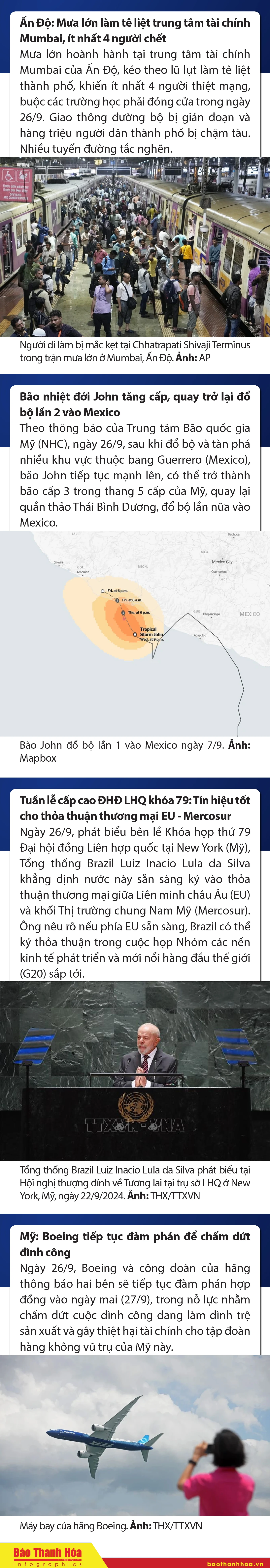 Sự kiện nổi bật trong nước, quốc tế ngày 26/9