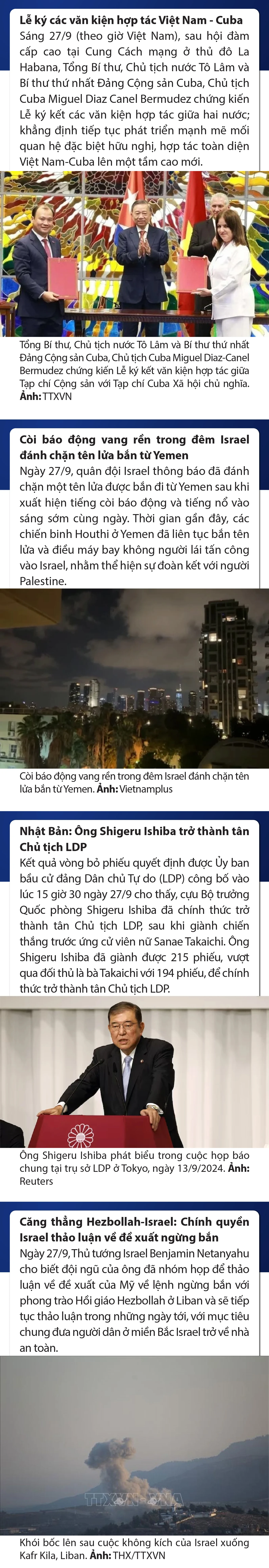 Sự kiện nổi bật trong nước, quốc tế ngày 27/9