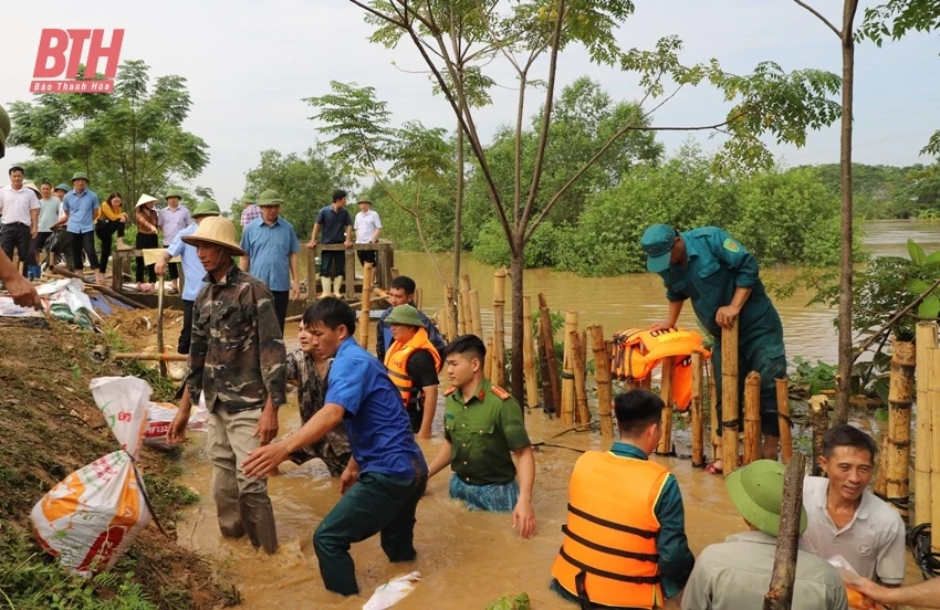 Phó Chủ tịch UBND tỉnh Lê Đức Giang kiểm tra, chỉ đạo khắc phục sự cố đê bối ở huyện Hậu Lộc