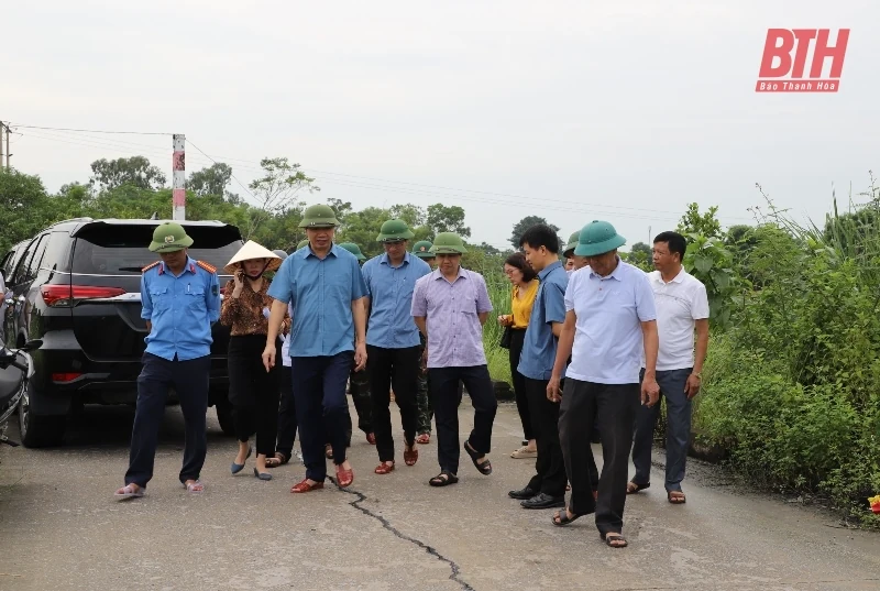 Phó Chủ tịch UBND tỉnh Lê Đức Giang kiểm tra, chỉ đạo khắc phục sự cố đê bối ở huyện Hậu Lộc