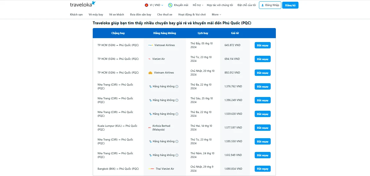 Hướng dẫn săn vé máy bay đi Phú Quốc giá rẻ ngay trên Traveloka