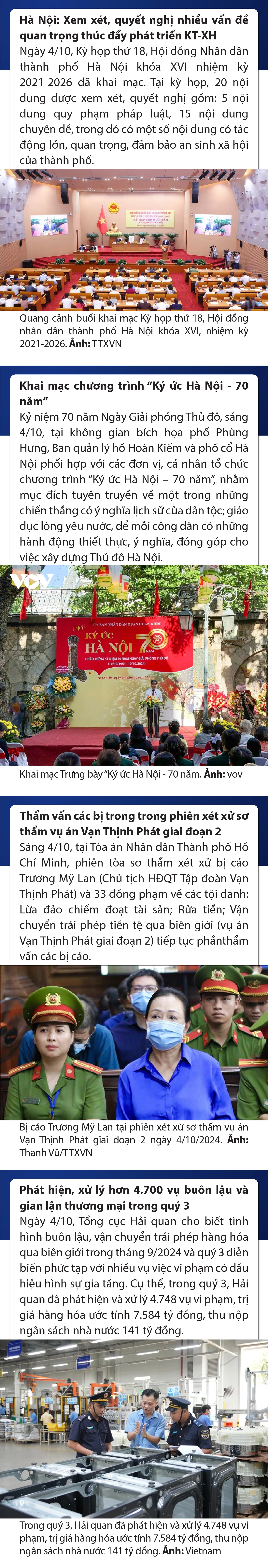 Sự kiện nổi bật trong nước, quốc tế ngày 4/10
