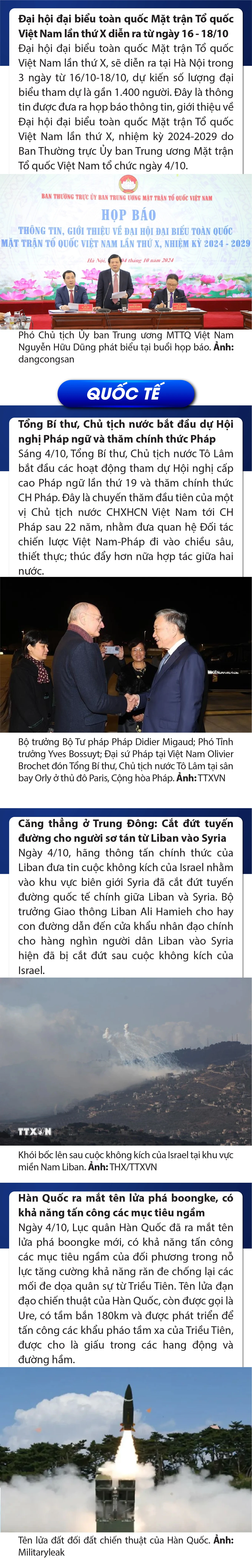 Sự kiện nổi bật trong nước, quốc tế ngày 4/10