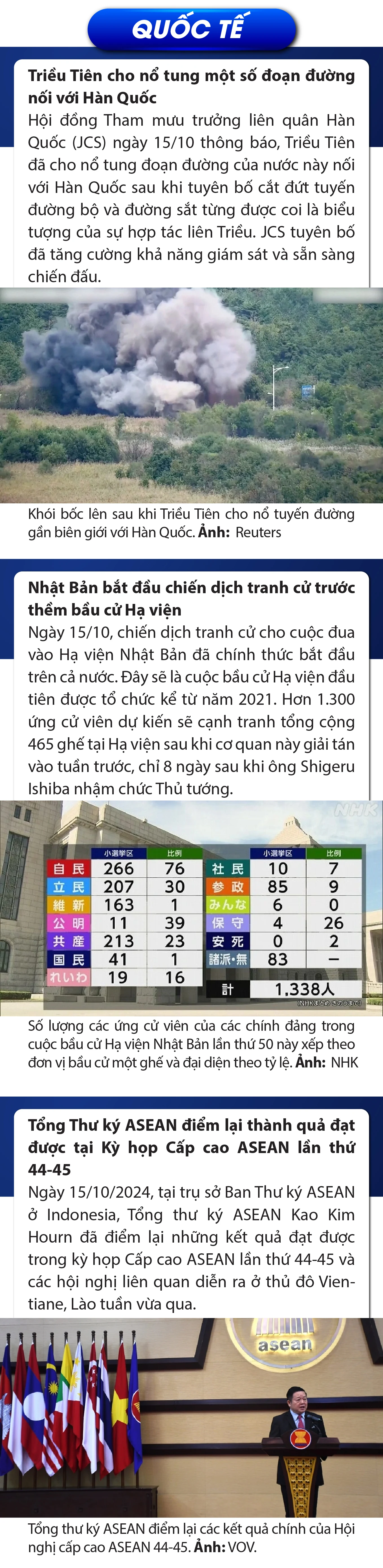 Sự kiện nổi bật trong nước, quốc tế ngày 15/10