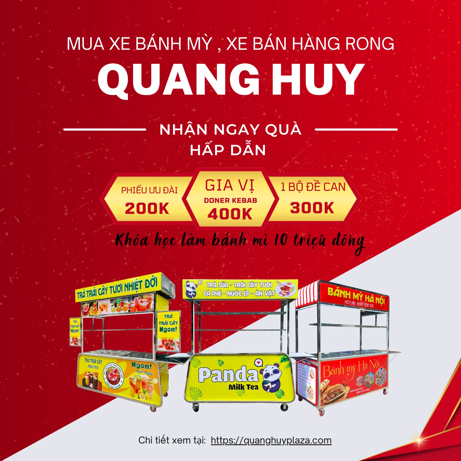 Xe bánh mì, xe bán hàng rong Quang Huy gia công tối ưu chi phí giải pháp bán hàng lưu động