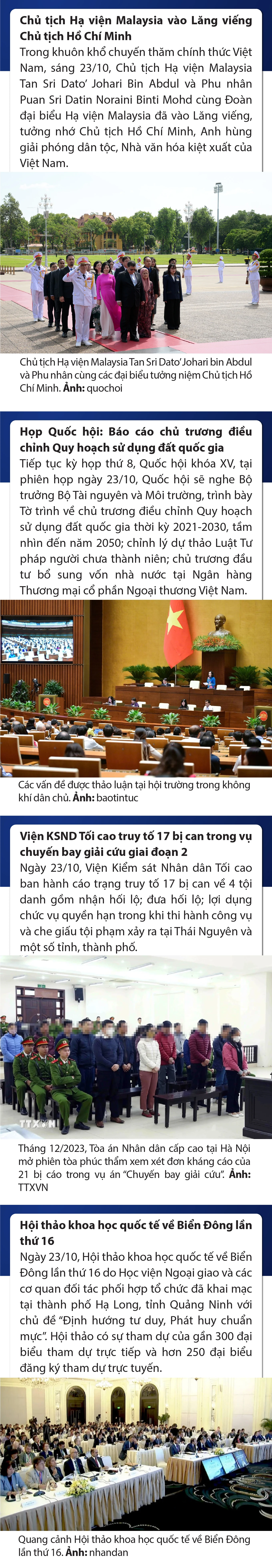 Sự kiện nổi bật trong nước, quốc tế ngày 23/10