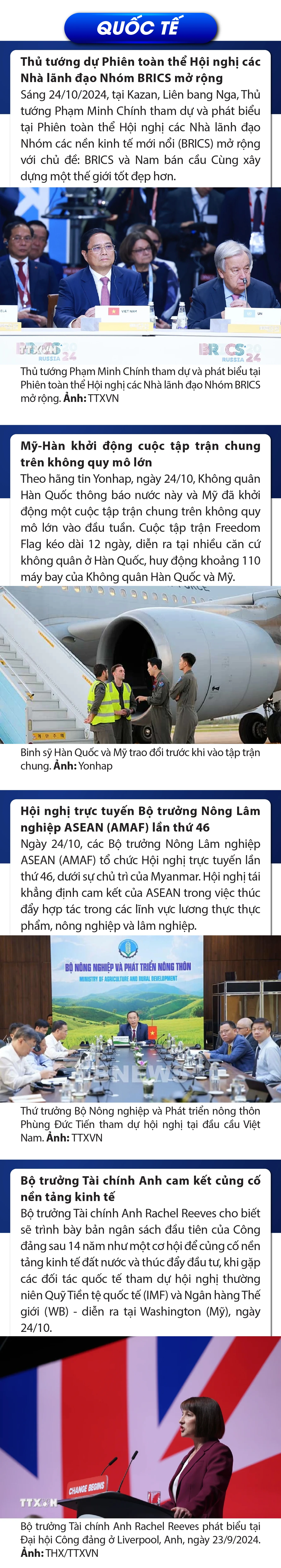 Sự kiện nổi bật trong nước, quốc tế ngày 24/10
