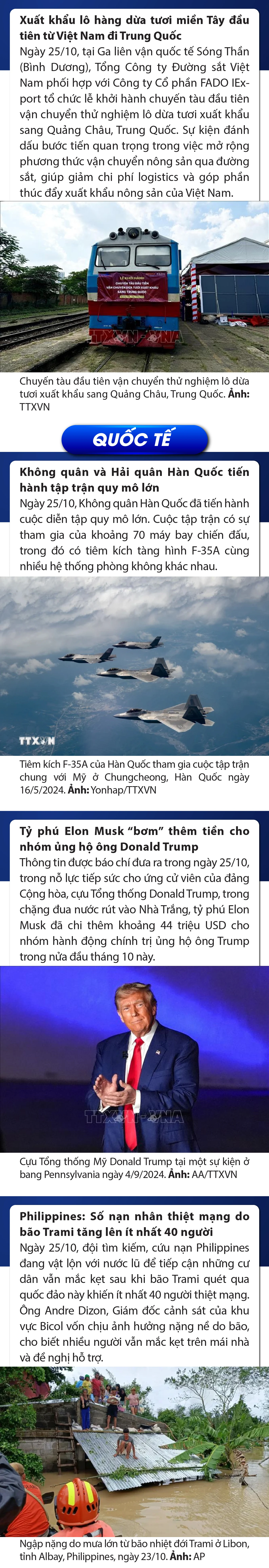 Sự kiện nổi bật trong nước, quốc tế ngày 25/10