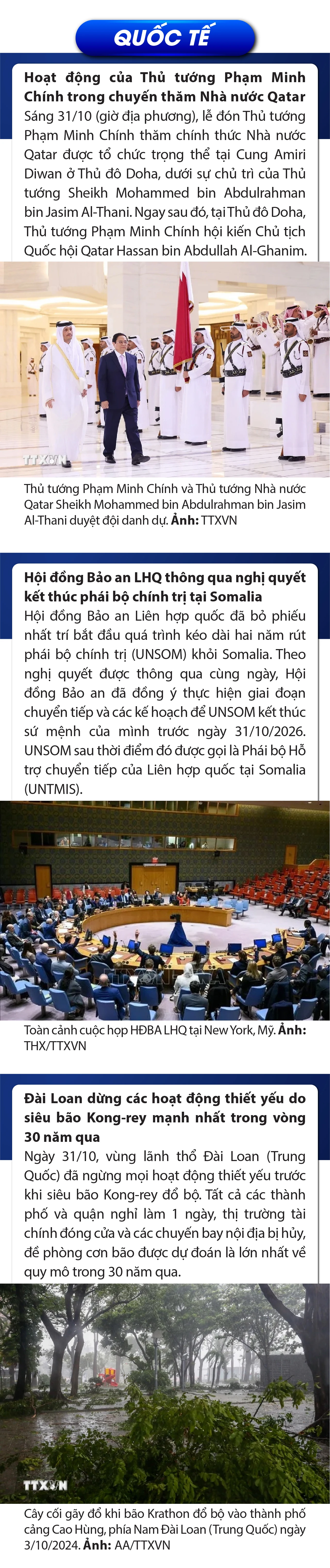 Sự kiện nổi bật trong nước, quốc tế ngày 31/10