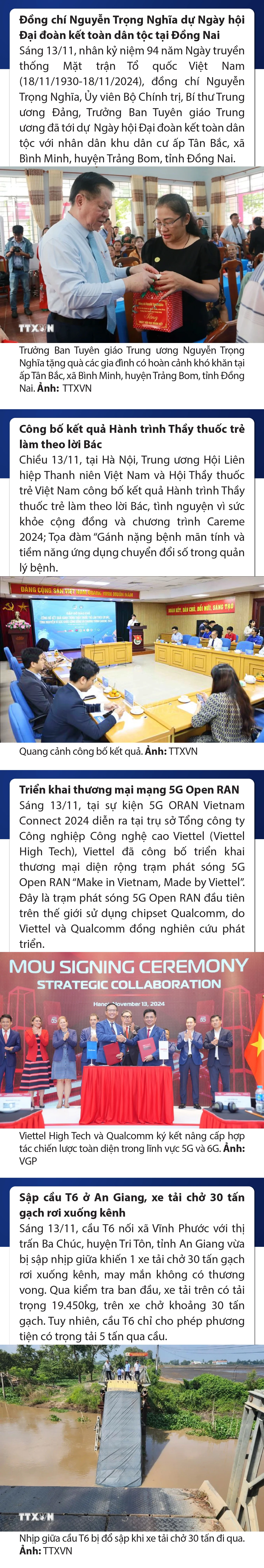 Sự kiện nổi bật trong nước, quốc tế ngày 13/11