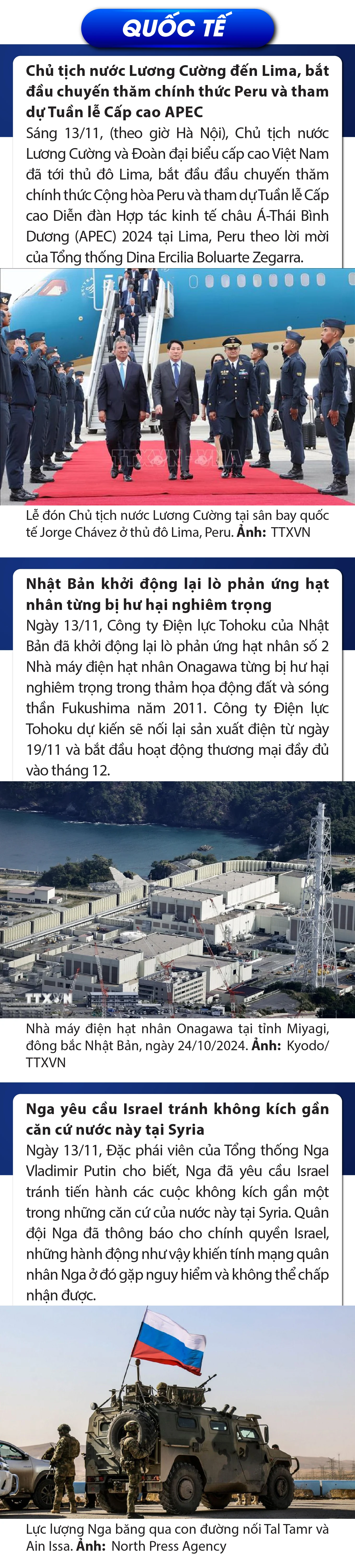 Sự kiện nổi bật trong nước, quốc tế ngày 13/11