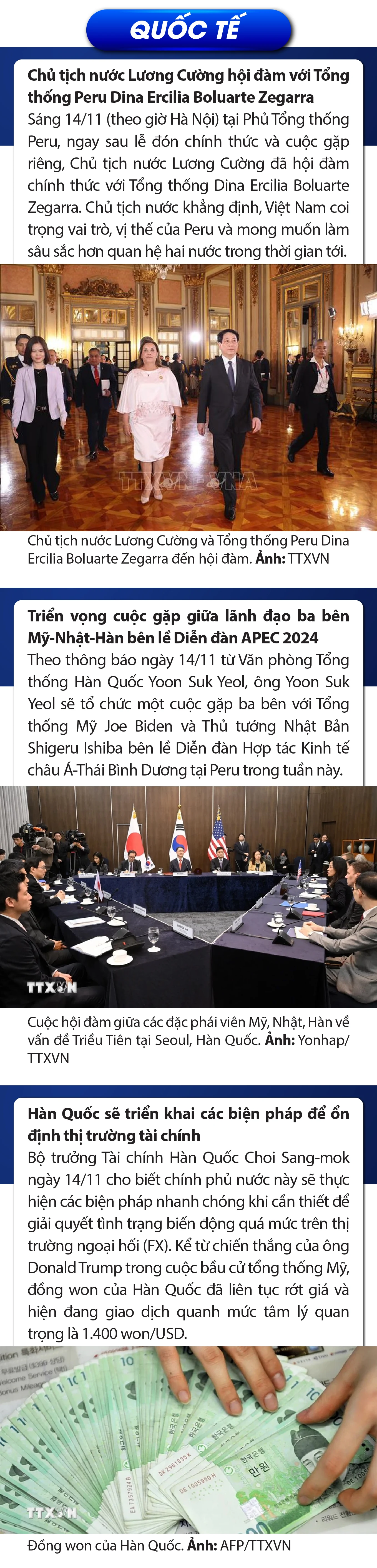 Sự kiện nổi bật trong nước, quốc tế ngày 14/11