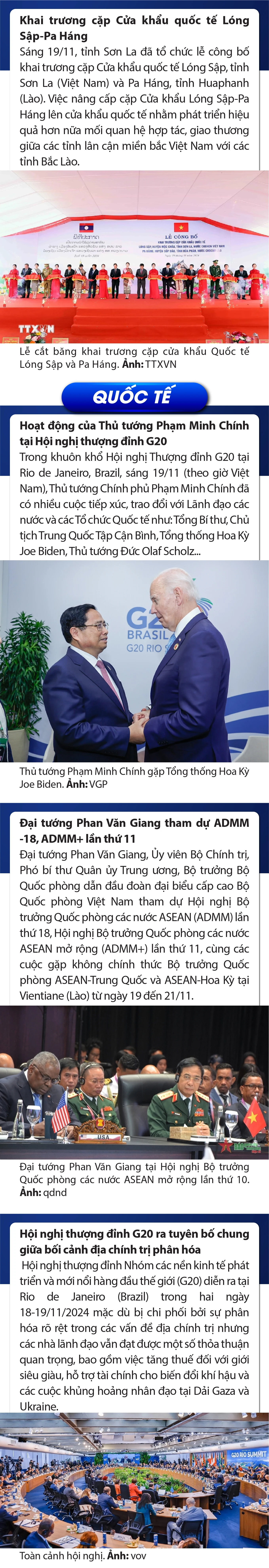 Sự kiện nổi bật trong nước, quốc tế ngày 19/11