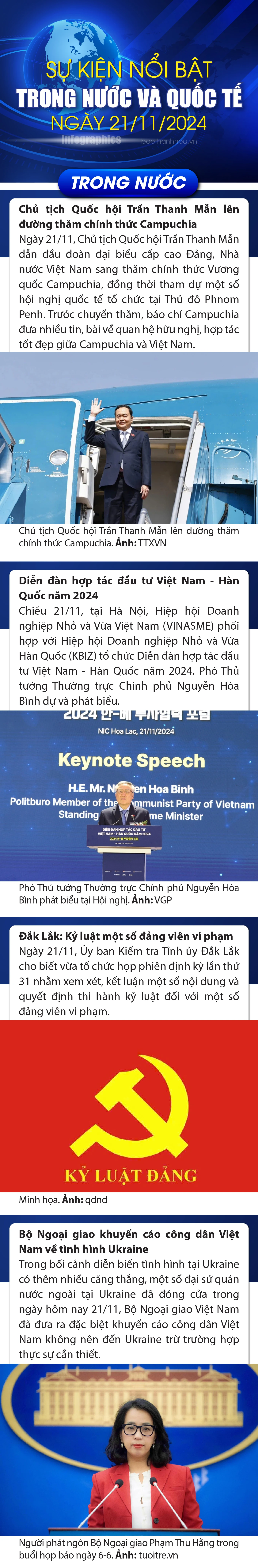 Sự kiện nổi bật trong nước, quốc tế ngày 21/11