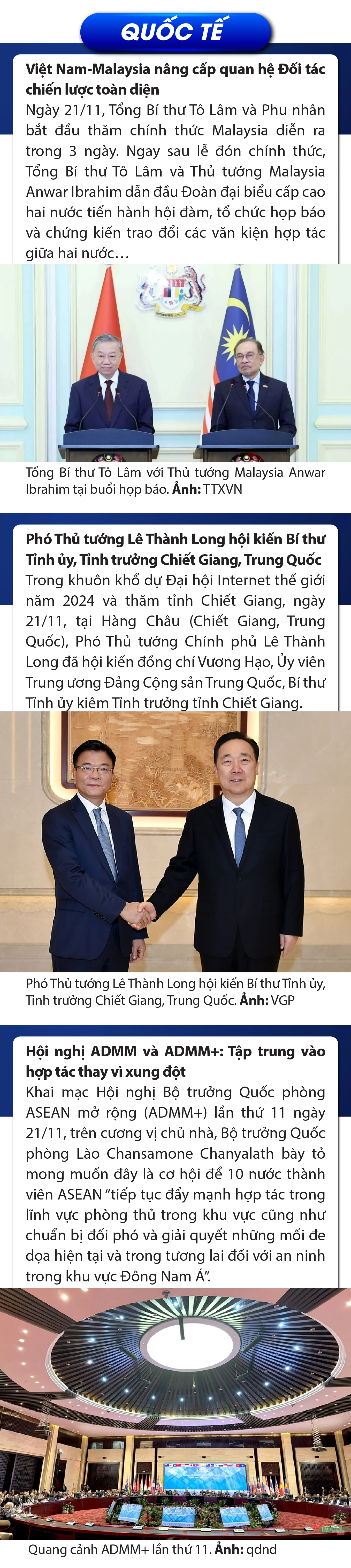 Sự kiện nổi bật trong nước, quốc tế ngày 21/11
